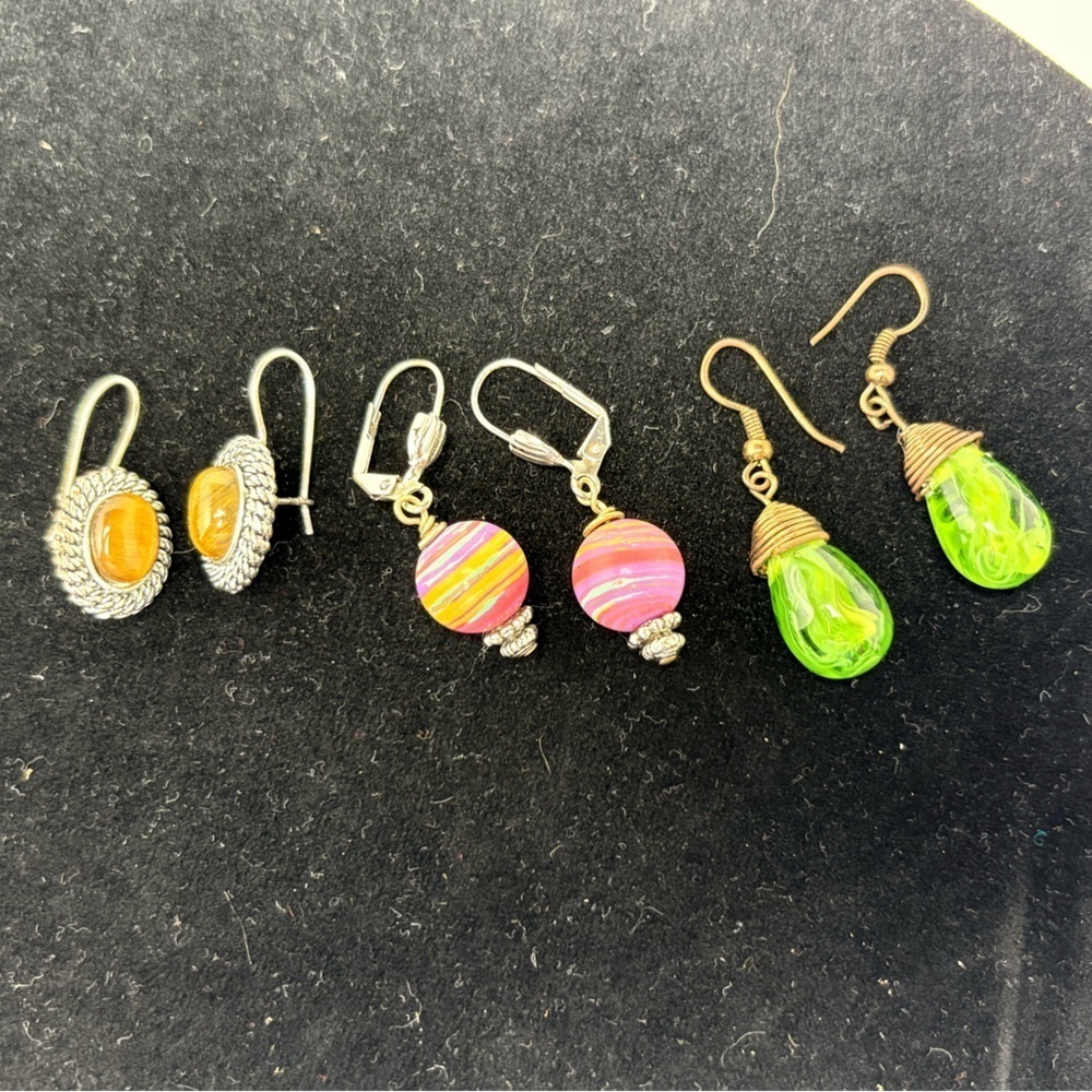 Three Pair of Gorgeous Colorful Drop Earrings